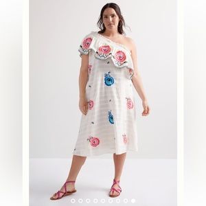 Anthropologie PLENTY by Tracy Reese Embroidered One Shoulder Midi Dress 2XL
